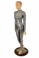 Silver Holographic Short Collar Catsuit - Coquetry Clothing