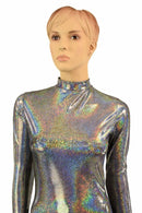 Silver Holographic Short Collar Catsuit - Coquetry Clothing
