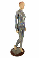 Silver Holographic Short Collar Catsuit - Coquetry Clothing
