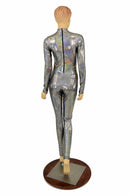 Silver Holographic Short Collar Catsuit - Coquetry Clothing
