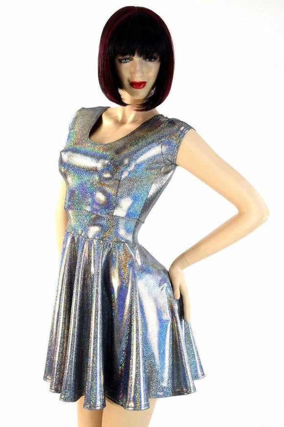 Silver Holographic Skater Dress - Coquetry Clothing