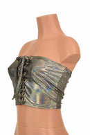 Silver Holographic Strapless Lace Up Top - Coquetry Clothing