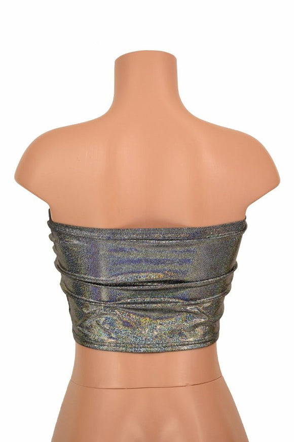 Silver Holographic Strapless Lace Up Top - Coquetry Clothing