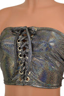 Silver Holographic Strapless Lace Up Top - Coquetry Clothing