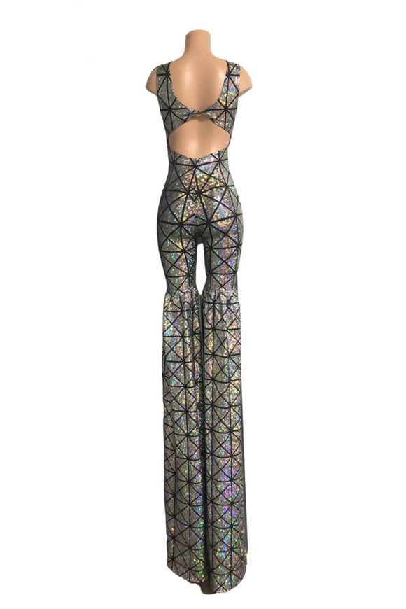 Silver Holographic Twist Back Stilting Costume - Coquetry Clothing