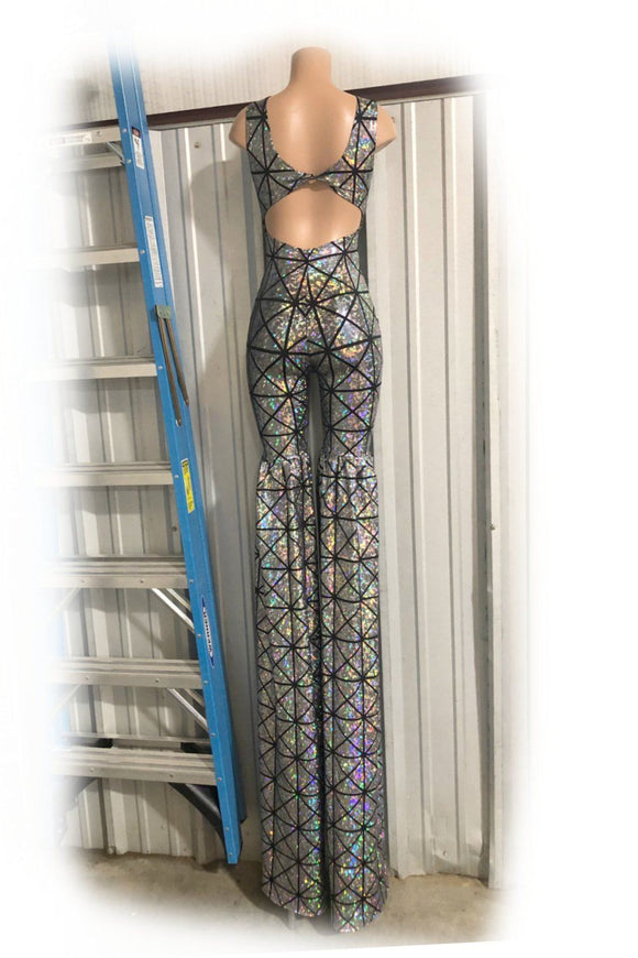 Silver Holographic Twist Back Stilting Costume - Coquetry Clothing