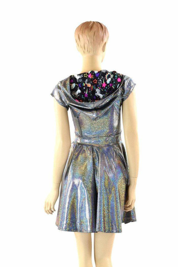 Silver Holographic & Unicorns Skater Dress - Coquetry Clothing
