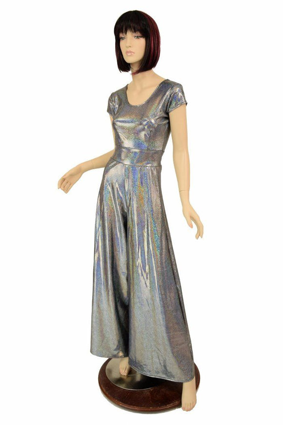 Silver Holographic Wide Leg Jumpsuit - Coquetry Clothing
