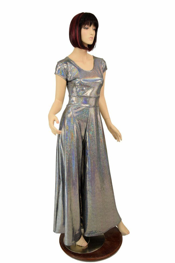Silver Holographic Wide Leg Jumpsuit - Coquetry Clothing