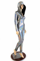 Silver Holographic Zipper Catsuit - Coquetry Clothing