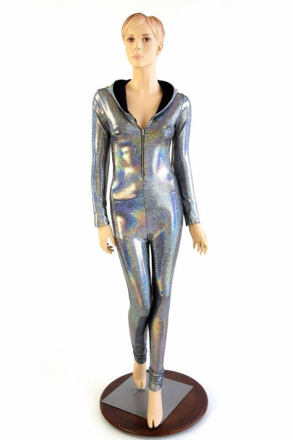 Silver Holographic Zipper Catsuit - Coquetry Clothing