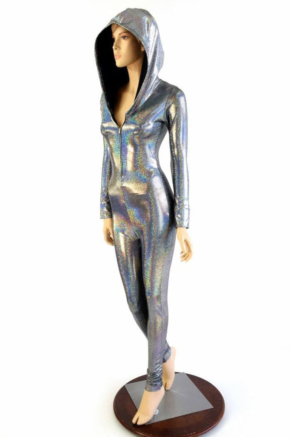 Silver Holographic Zipper Catsuit - Coquetry Clothing