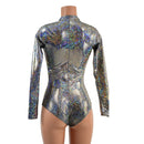 Silver Kaleidoscope Long Sleeve Siren Romper with Plunging V Neckline - Coquetry Clothing