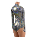 Silver Kaleidoscope Long Sleeve Siren Romper with Plunging V Neckline - Coquetry Clothing