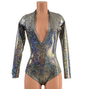 Silver Kaleidoscope Long Sleeve Siren Romper with Plunging V Neckline - Coquetry Clothing