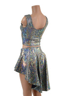 Silver Kalidoscope Lace Up Crop & Hi Lo Rave Skirt Set - Coquetry Clothing