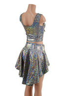 Silver Kalidoscope Lace Up Crop & Hi Lo Rave Skirt Set - Coquetry Clothing