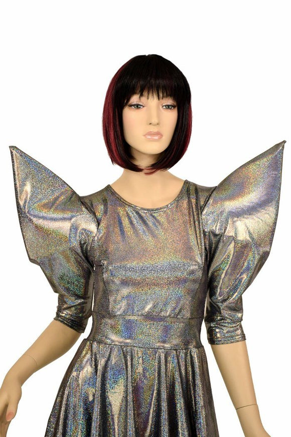 Silver Mega Sharp Shoulder Skater Dress - Coquetry Clothing