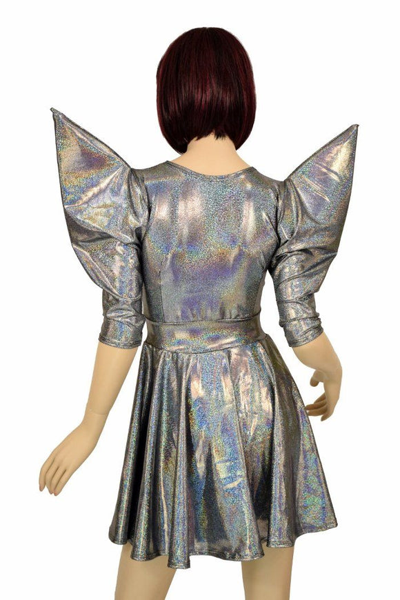 Silver Mega Sharp Shoulder Skater Dress - Coquetry Clothing