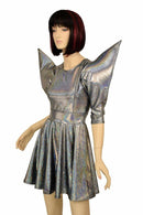 Silver Mega Sharp Shoulder Skater Dress - Coquetry Clothing