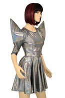 Silver Mega Sharp Shoulder Skater Dress - Coquetry Clothing