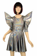 Silver Mega Sharp Shoulder Skater Dress - Coquetry Clothing