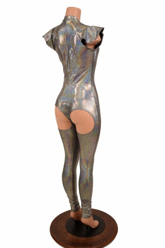 Silver "Moon" Exposed Rear Catsuit - Coquetry Clothing
