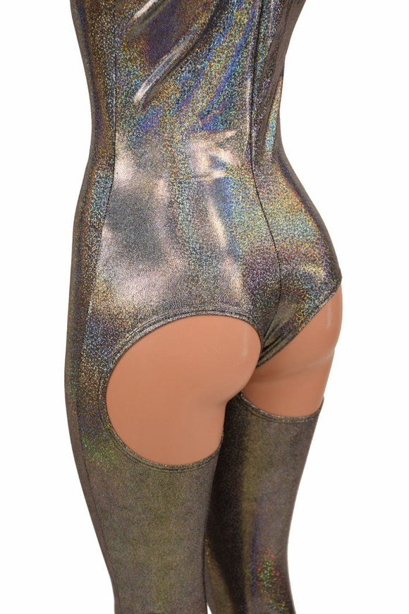 Silver "Moon" Exposed Rear Catsuit - Coquetry Clothing