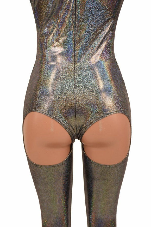 Silver "Moon" Exposed Rear Catsuit - Coquetry Clothing
