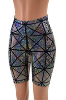 Silver on Black Cracked Tiles Bike Shorts - Coquetry Clothing