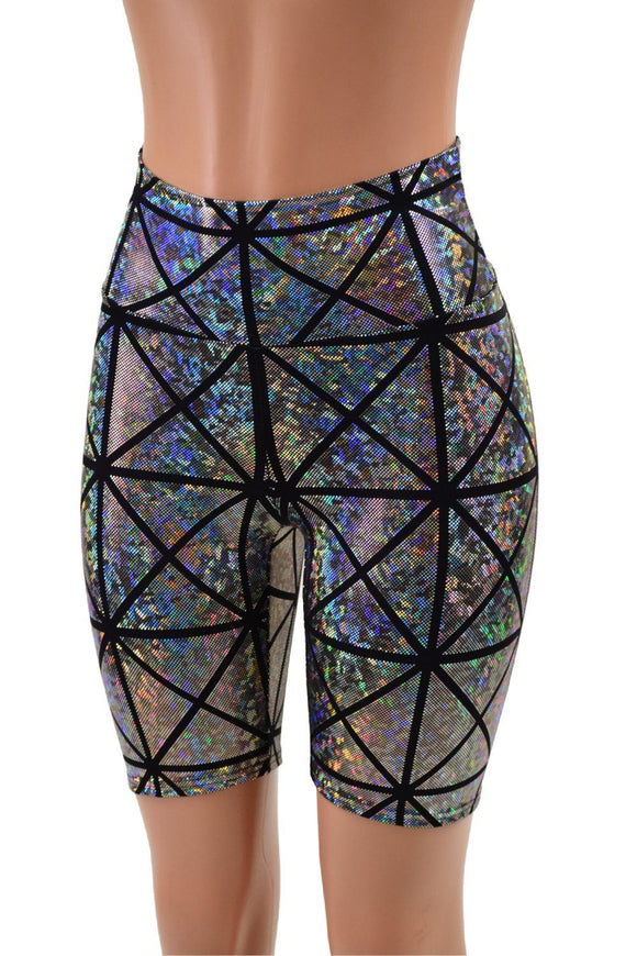 Silver on Black Cracked Tiles Bike Shorts - Coquetry Clothing
