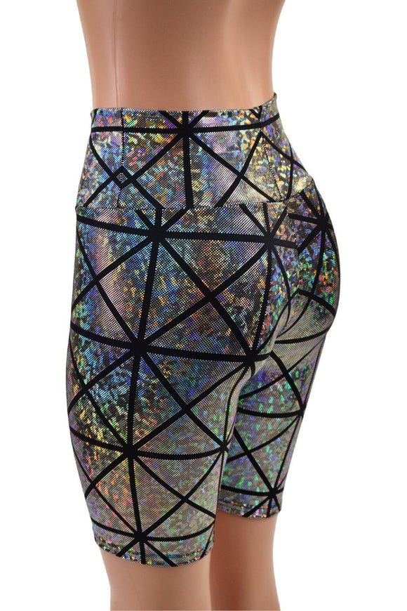 Silver on Black Cracked Tiles Bike Shorts - Coquetry Clothing