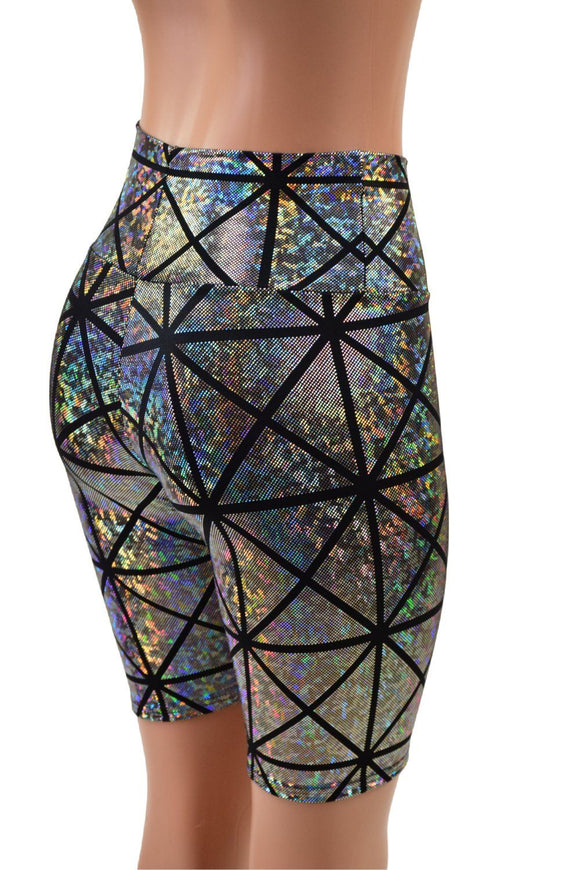 Silver on Black Cracked Tiles Bike Shorts - Coquetry Clothing