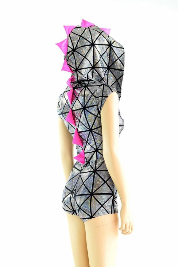 Silver on Black Cracked Tiles Dragon Romper - Coquetry Clothing