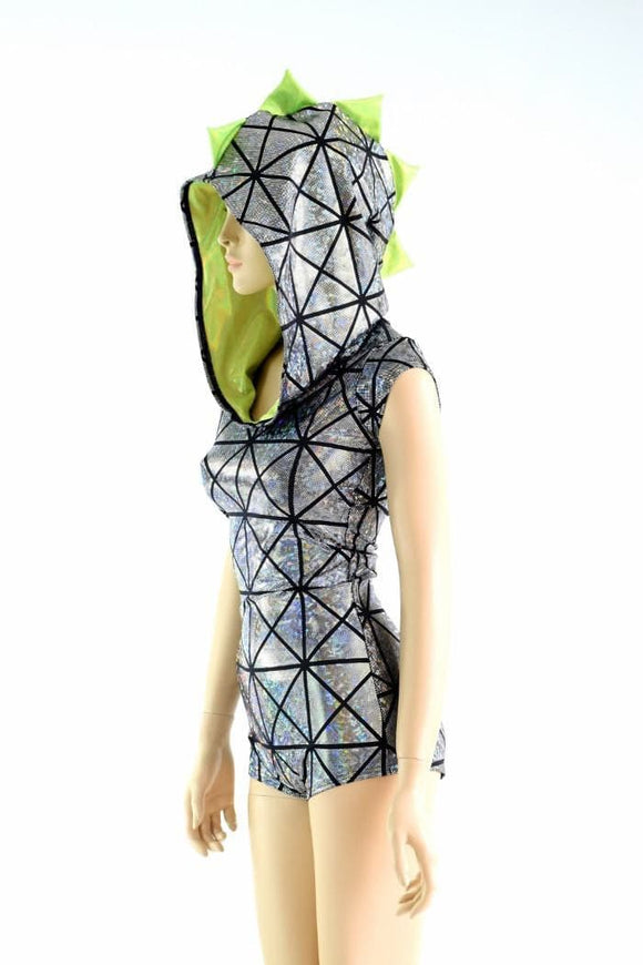 Silver on Black Cracked Tiles Dragon Romper - Coquetry Clothing