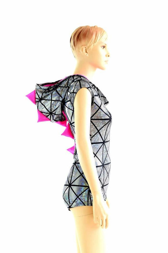 Silver on Black Cracked Tiles Dragon Romper - Coquetry Clothing