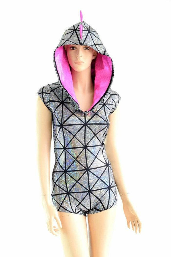 Silver on Black Cracked Tiles Dragon Romper - Coquetry Clothing