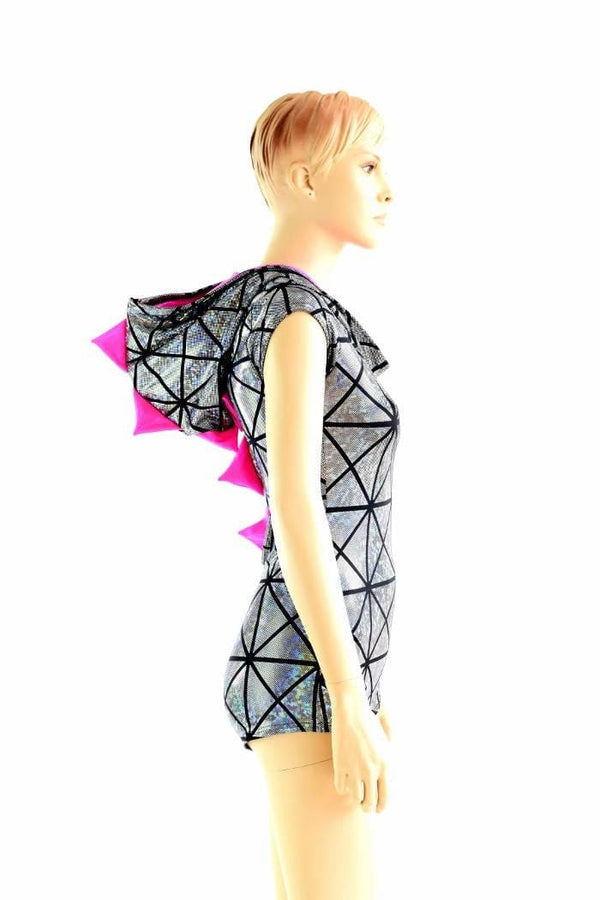 Silver on Black Cracked Tiles Dragon Romper - 6