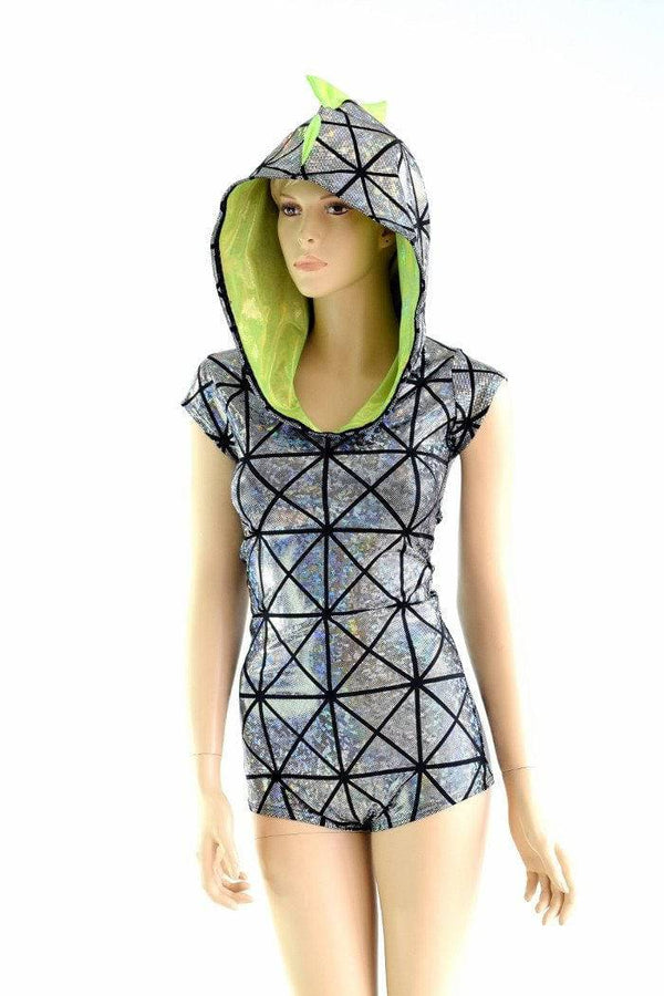 Silver on Black Cracked Tiles Dragon Romper - 5