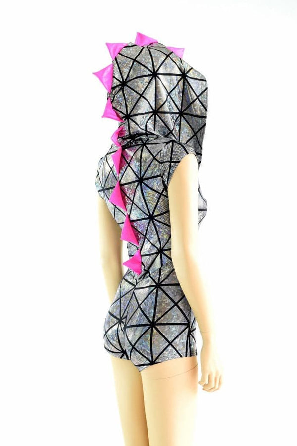 Silver on Black Cracked Tiles Dragon Romper - 7