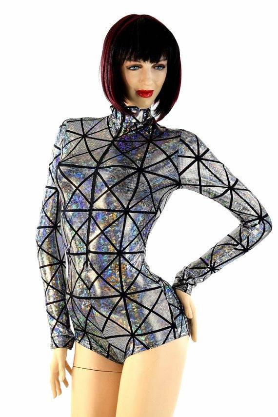 Silver on Black Cracked Tiles Fabric - 8