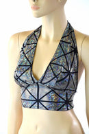 Silver on Black Cracked Tiles Halter - Coquetry Clothing