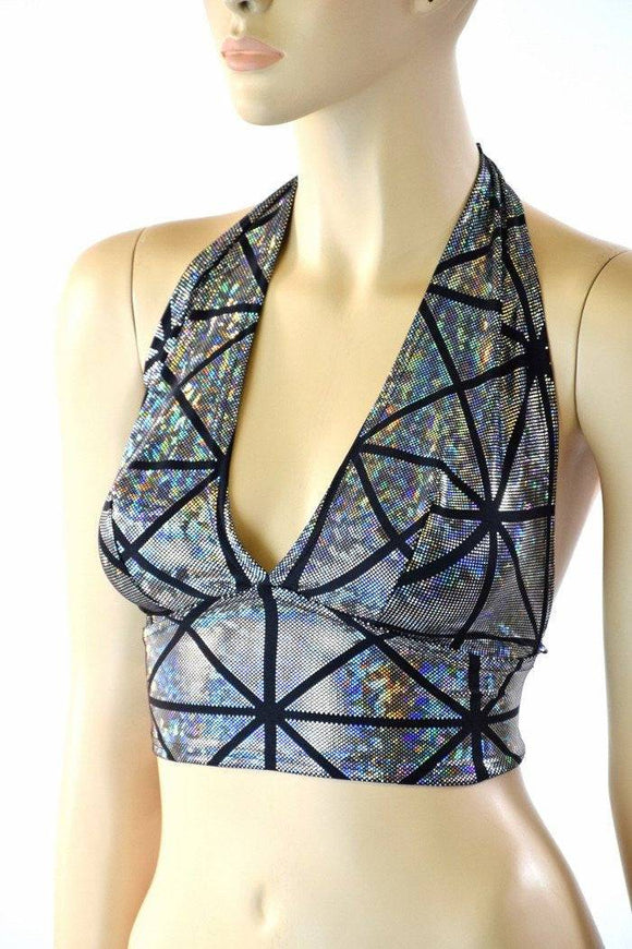Silver on Black Cracked Tiles Halter - Coquetry Clothing