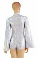Silver on White Plunging V Bell Sleeve Romper - Coquetry Clothing