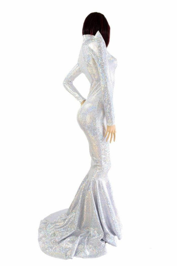 Silver on White Shattered Glass Gown - Coquetry Clothing