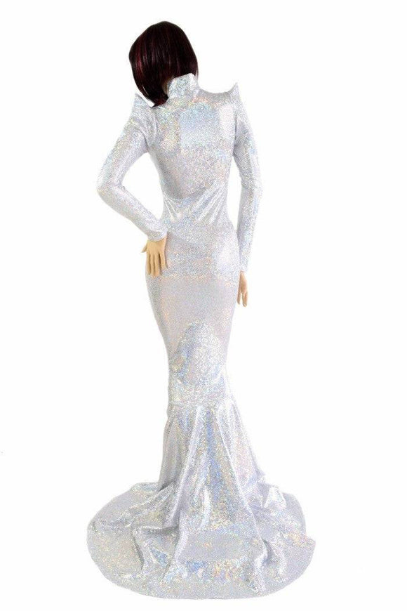 Silver on White Shattered Glass Gown - Coquetry Clothing