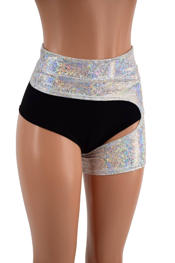 Silver on White Shattered Glass One Leg Garter - Midrise - Coquetry Clothing