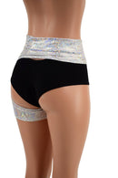 Silver on White Shattered Glass One Leg Garter - Midrise - Coquetry Clothing
