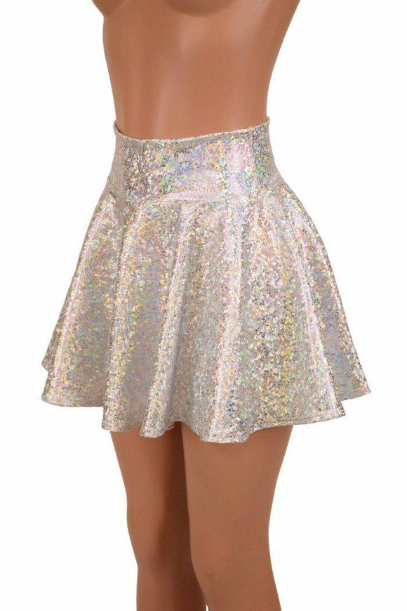 Silver on White Shattered Glass Rave Skirt - Coquetry Clothing