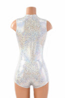 Silver on White Shattered Glass Sleeveless Romper - Coquetry Clothing